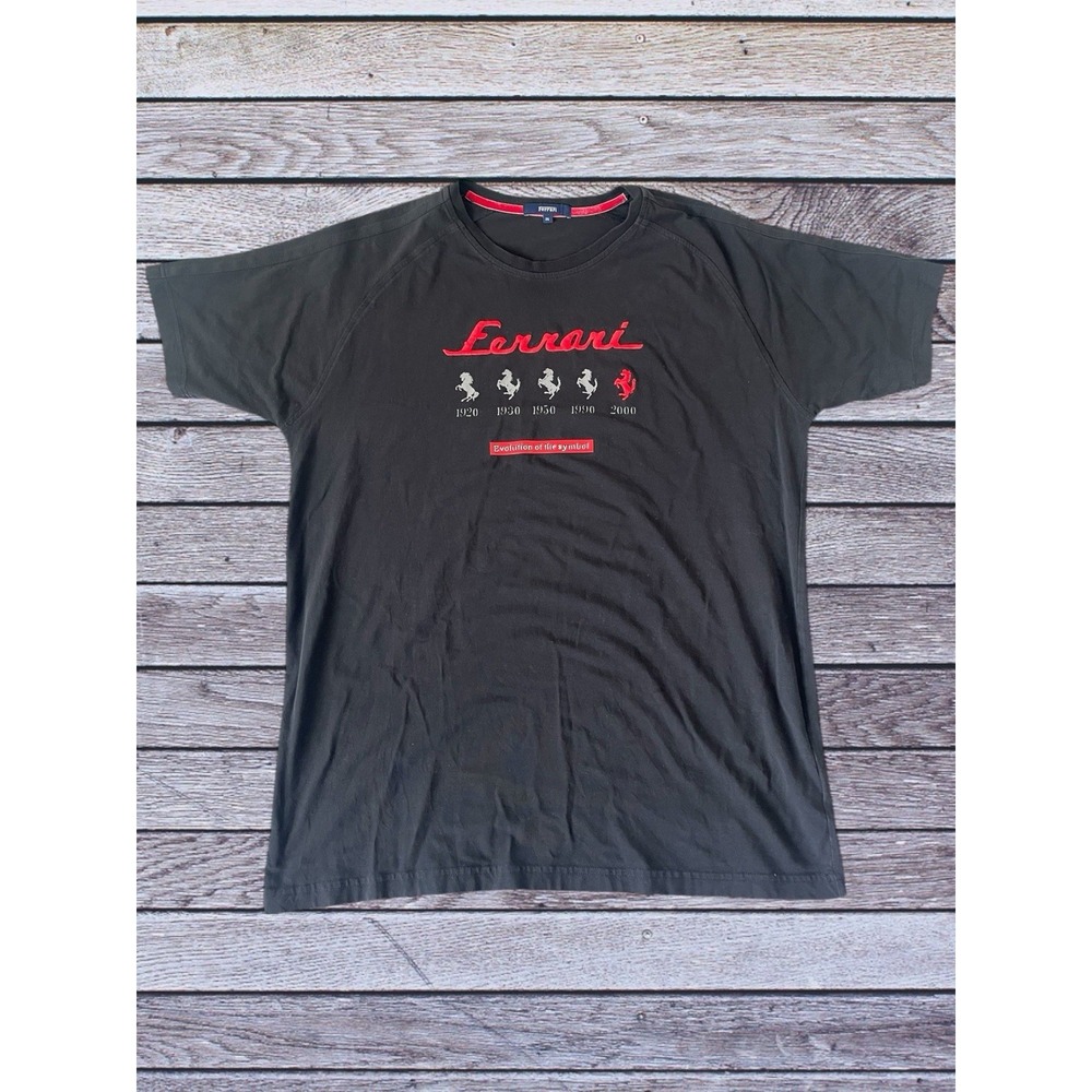Vintage Ferrari Men's 3XL Spell Out Black shirt Evolution Of The Symbol RARE